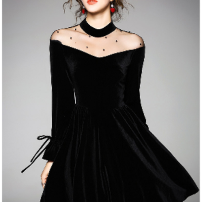 Black sexy lace off shoulder dress - Thumbnail 5