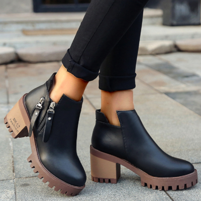 Winter black side zip ankle boots - Thumbnail 5