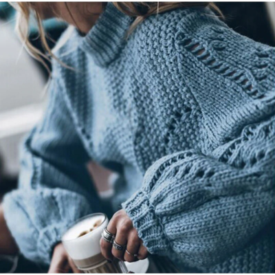 Loose knitted lantern sleeve sweater pullover