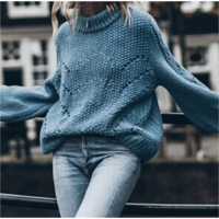 Loose Knitted Lantern Sleeve Sweater Pullover - Thumbnail 1