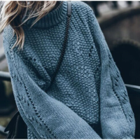 Loose Knitted Lantern Sleeve Sweater Pullover - Thumbnail 2