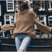 Loose Knitted Lantern Sleeve Sweater Pullover - Thumbnail 3