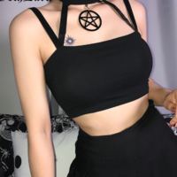 Black Aesthetic Gothic Crop Top - Thumbnail 1