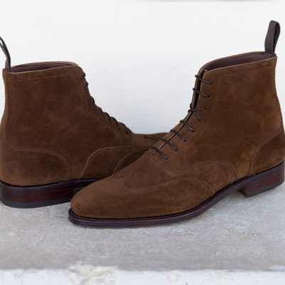 Handmade brown wing tip ankle suede lace up men's boot - Thumbnail 3