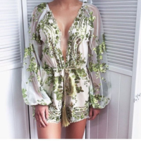 Sexy V neck Long Sleeve Sequins Romper - Thumbnail 2