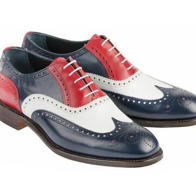 Men's handmade multi color wing tip brogue leather lace up shoes - Thumbnail 4