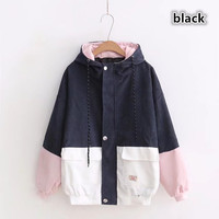 Harajuku hit color corduroy hooded jacket - Thumbnail 4