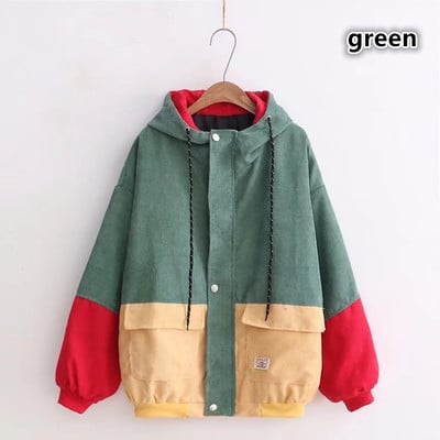 Harajuku hit color corduroy hooded jacket