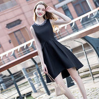 Cute black satin short prom dress, party dress - Thumbnail 1