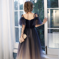 Blue tulle velvet long prom dress - Thumbnail 4