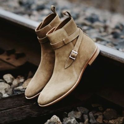 New pure handmade beige suede leather ankle strap jodhpurs boots for men's - Thumbnail 3