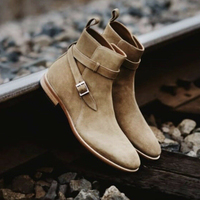 New Pure Handmade Beige Suede Leather Ankle Strap Jodhpurs Boots for Men's - Thumbnail 1