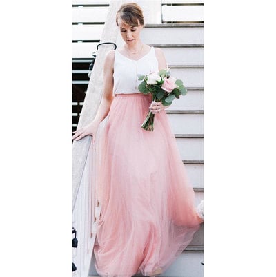 Two Piece Tulle Pink Bridesmaid Dresses for Wedding Party