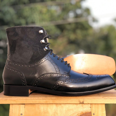 Handmade black ankle leather boots, ankle boots suede & leather boots men' - Thumbnail 3