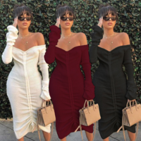 Sexy Long Sleeve Off the Shoulder Dress - Thumbnail 4