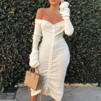 Sexy Long Sleeve Off the Shoulder Dress - Thumbnail 2