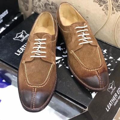 Handmade tone brown split toe suede lace up shoes for men's - Thumbnail 2