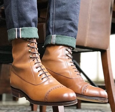 Men's Handmade Tan Cap Toe Ankle High Boots Men's Leather Lace Up Boot