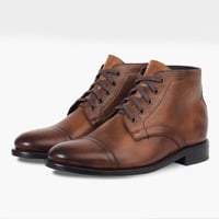 Men's Handmade Ankle High Brown Cap Toe Leather Lace Up Boot - Thumbnail 1