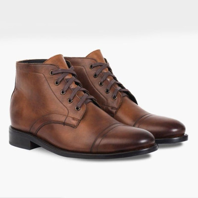 Men's handmade ankle high brown cap toe leather lace up boot - Thumbnail 3