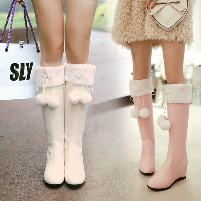 New sweet bow plush ball boots - Thumbnail 1