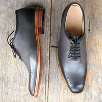 Men's Handmade Stylish Gray Brogue Leather Lace Up Shoes - Thumbnail 1