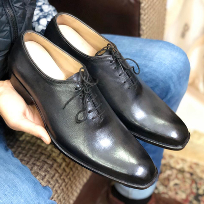 Men's handmade stylish black chukka leather lace up shoes - Thumbnail 3