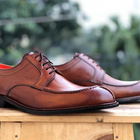 Handmade Brown Split Toe Leather Lace Up Shoes For Men's - Thumbnail 2