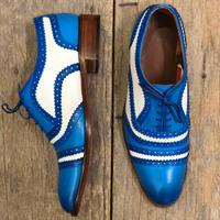 Men's Handmade White & Sky Blue Cap Toe Leather Lace Up Shoes - Thumbnail 1