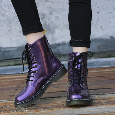 Patent leather stylish black and purple ankle boots - Thumbnail 3