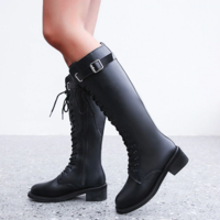 Lace up Black Autumn and Winter Boots - Thumbnail 2
