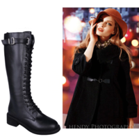 Lace up Black Autumn and Winter Boots - Thumbnail 3