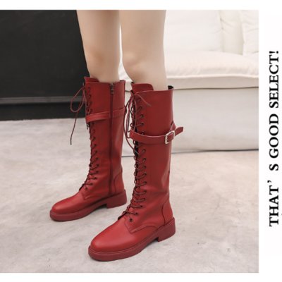 Harajuku pu leather lace up platform boots