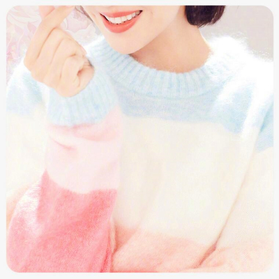 Pastel color block woolen jumper knit sweater