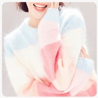 Pastel Color Block Woolen Jumper Knit Sweater - Thumbnail 1