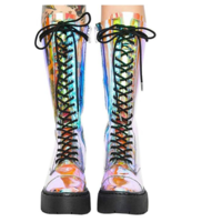 High Quality Holographic Laser PVC Lace up Harajuku Boots - Thumbnail 2