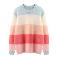 Pastel Color Block Woolen Jumper Knit Sweater - Thumbnail 3