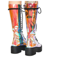 High Quality Holographic Laser PVC Lace up Harajuku Boots - Thumbnail 4