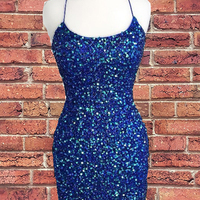 Luxurious Body con Scoop Neck Cross Back Red Royal Blue Short Prom Dresses,Evening Party Dresses - Thumbnail 1