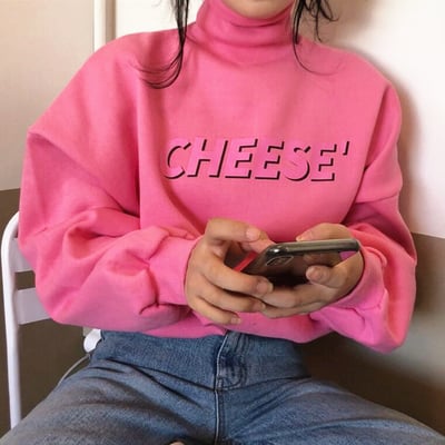 High collar cheese print sweatshirt