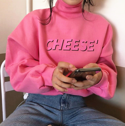 High Collar Cheese Print Sweatshirt