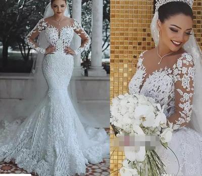 Mermaid Wedding Dresses Bridal Gowns with Long Sleeves Appliques Beaded