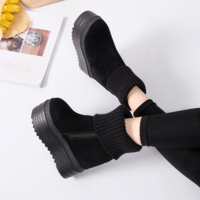 Black Casual Suede Wedge Shoes Ankle Boots - Thumbnail 2