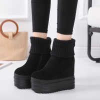 Black Casual Suede Wedge Shoes Ankle Boots - Thumbnail 3