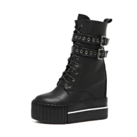 Gothic Harajuku Black PU Leather Platform Ankle Boots - Thumbnail 3