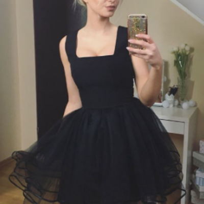 Cute square neck tulle short homecoming dress,little black dress  - Thumbnail 5