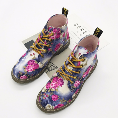 Vintage martin boots british wind small floral motorcycle boots martin boots - Thumbnail 4