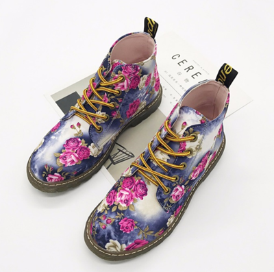 Vintage Martin Boots British Wind Small Floral Motorcycle Boots Martin Boots