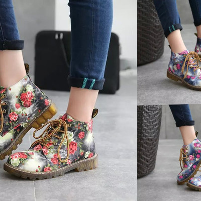 Vintage martin boots british wind small floral motorcycle boots martin boots