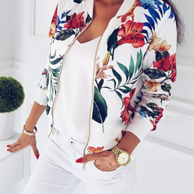 Floral retro zip up bomber jacket